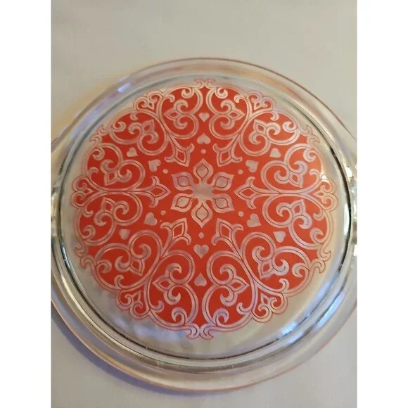 Vintage Pyrex Celtic Floral Casserole Lid 470-C Red Promotional Filigree Flower - Picture 2 of 5
